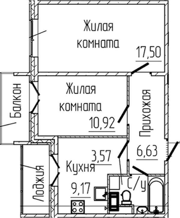 2-комнатная квартира 50.75 м², 6/8 эт., ЖК «SERTOLOVO PARK»